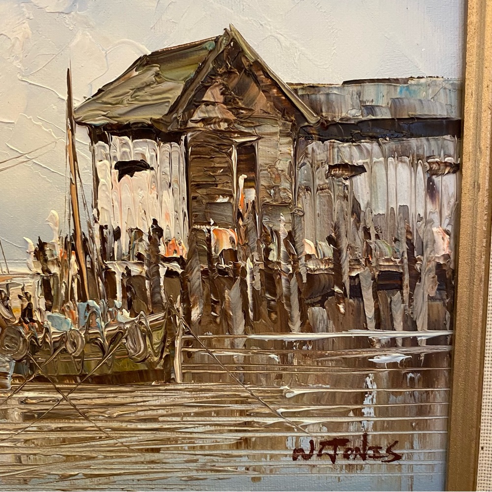 Vintage Nautical Scene with Boats - Blue and Brown Tones - Picture 8 of 11